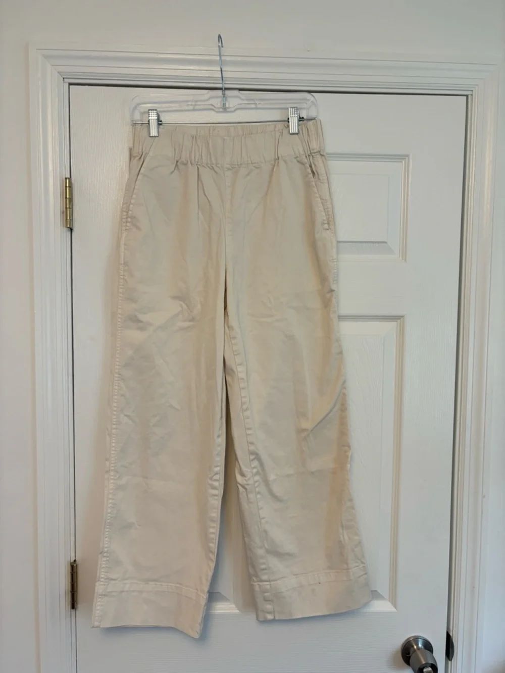 J.Crew Astrid Wide Leg Chino Pants Cream BH357 Size Small Pull On